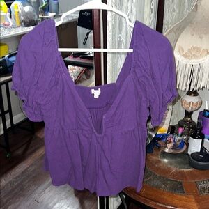Newbury Kustom Purple Ruched Ruffled Blouse